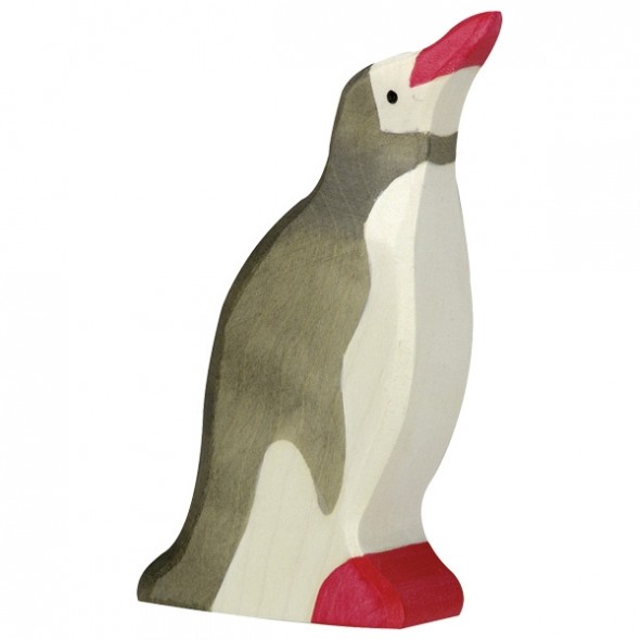 Animal en bois - Pingouin, tête haute