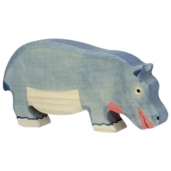 Animal en bois - Hippopotame mangeant