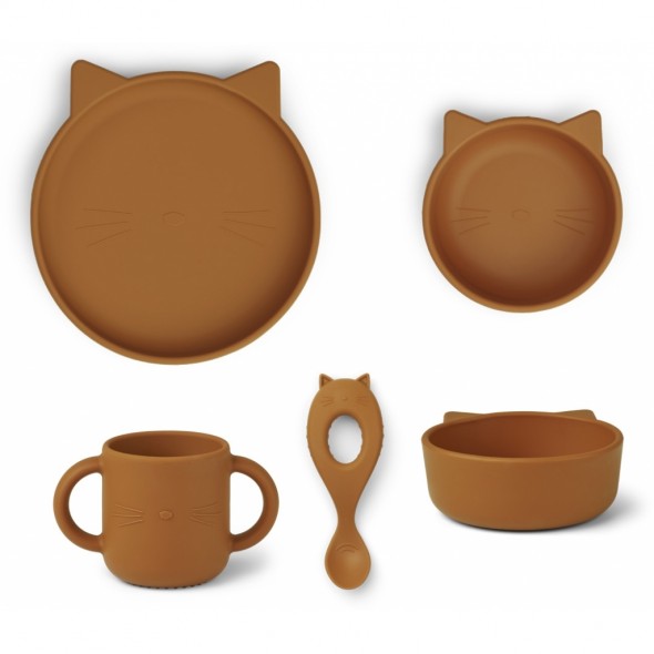 Set de vaisselle Vivi en silicone - Cat (moutarde)