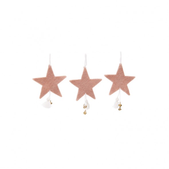 Set de 3 petites étoiles à pompons - Rose quartz