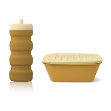 Ensemble pliable gourde + lunch box - Golden caramel/safari
