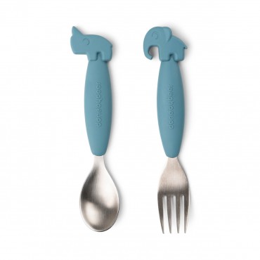 Set cuillère + fourchette Easy-grip - Deer friends (bleu)