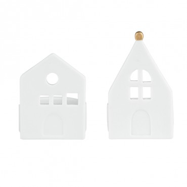 Set de 2 petites maisons photophore en porcelaine - Church + Light House