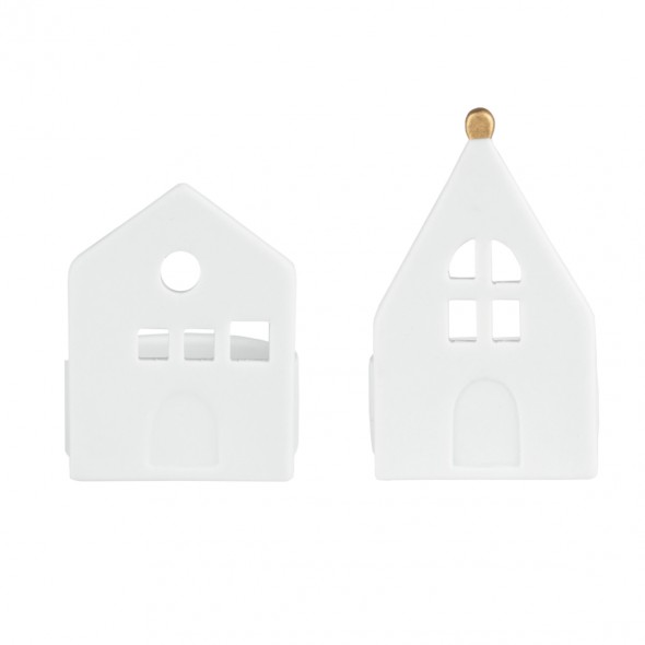 Set de 2 petites maisons photophore en porcelaine - Church + Light House
