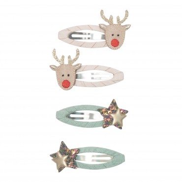 4 barrettes clic clac - Christmas reindeer
