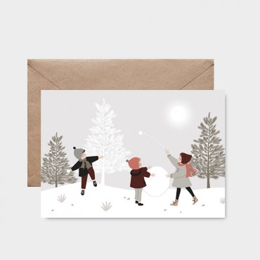 Carte postale - Bataille de boules de neige