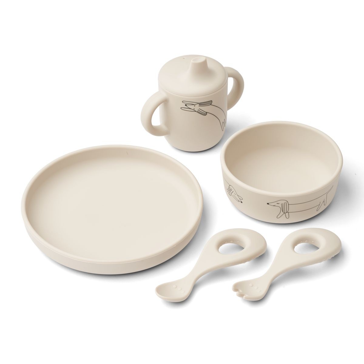 Set de vaisselle Ryle en silicone - Dog / Sandy - LIEWOOD - Perlin Paon Paon