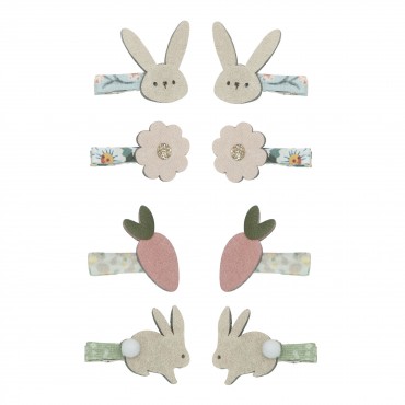 8 barrettes mini clip  - Bunny & flowers